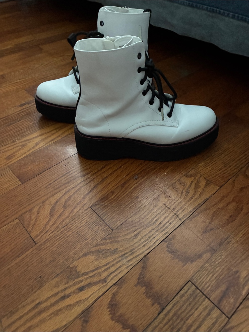 COOL PLANET Women’s White Lace-Up Platform Boots with Black Sole